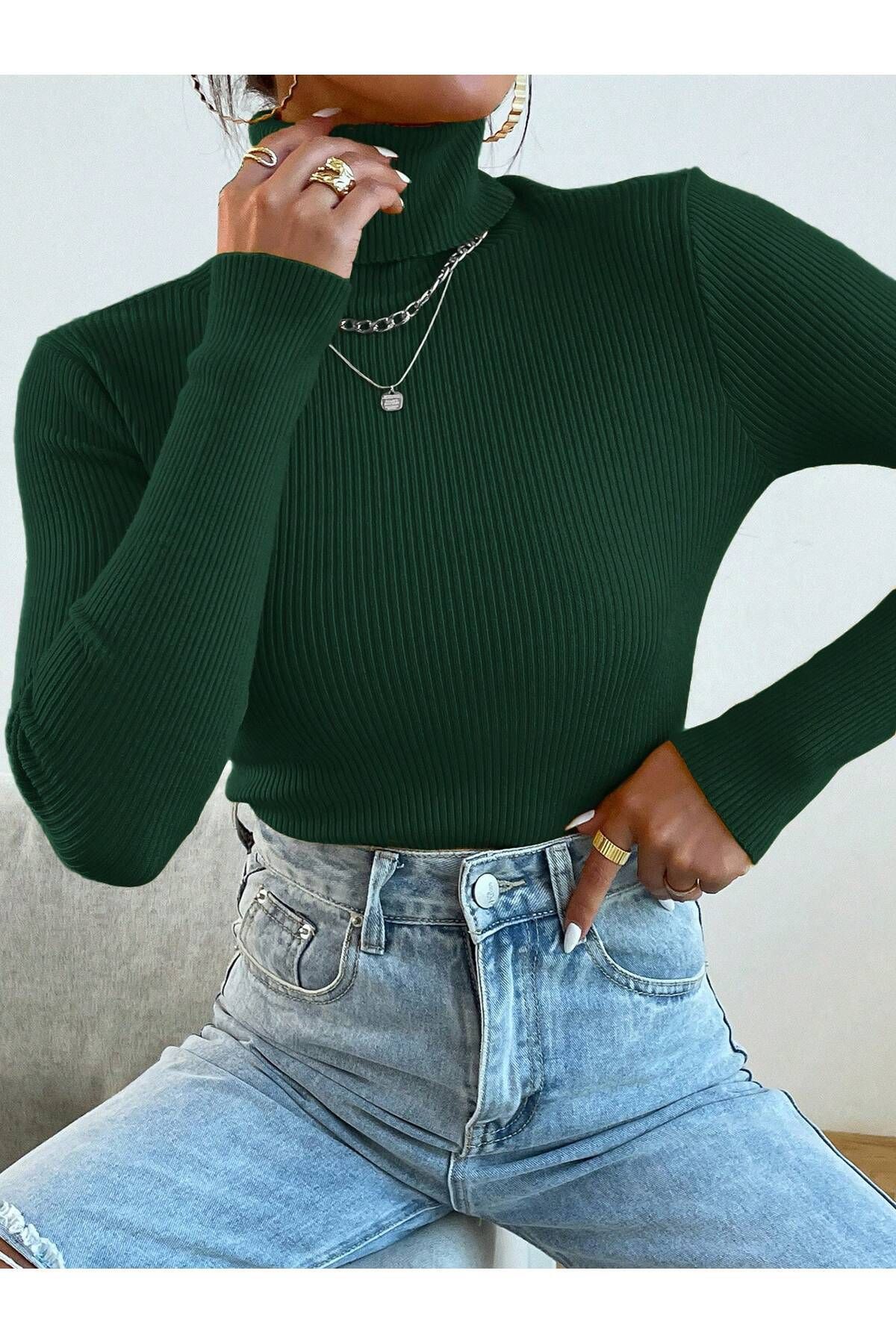Unisex Haki Yeşil Pamuklu Balıkçı Yaka Şardonlu Slimfit Boğazlı Kazak Unisex Haki Yeşil Pamuklu Balıkçı Yaka Şardonlu Slimfit Boğazlı Kazak