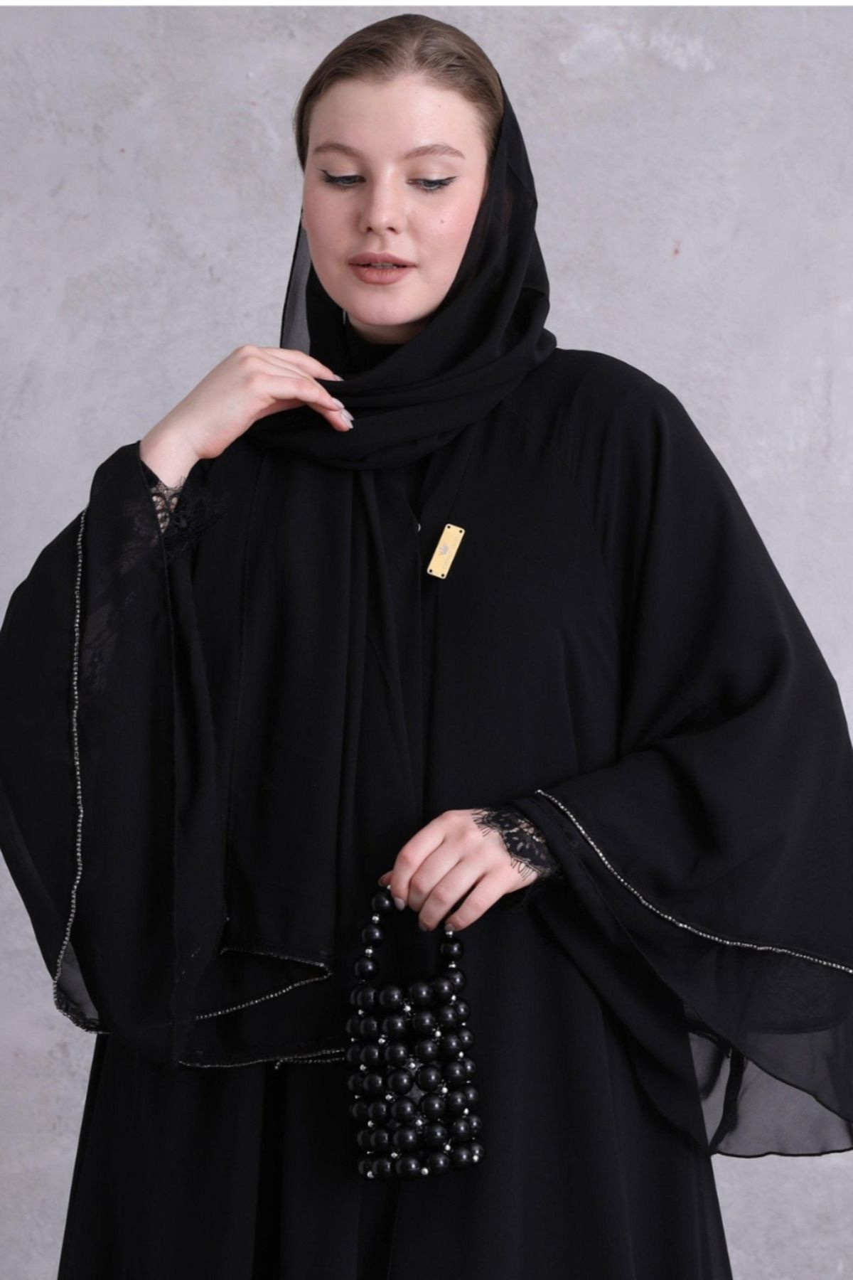 Taşlı 3 Katlı Zarif Abaya Taşlı 3 Katlı Zarif Abaya