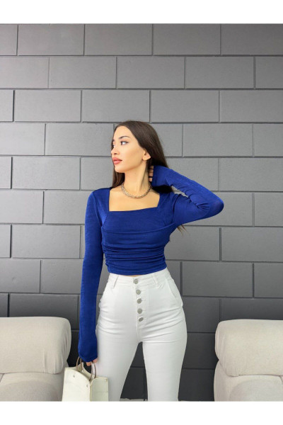 Kadın Saks Önü Pencereli Buzzy Kumaş Bluz Kadın Saks Önü Pencereli Buzzy Kumaş Bluz