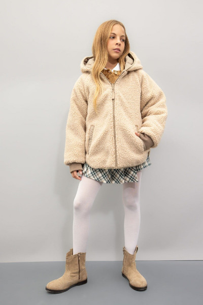 Kız Çocuk Çift Taraflı Fermuarlı Kapüşonlu Cepli Pelüş Mont C5770A824AU Kız Çocuk Çift Taraflı Fermuarlı Kapüşonlu Cepli Pelüş Mont C5770A824AU