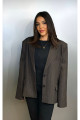 Saja Rsln Premium Çizgili Kahverengi Oversize Blazer Ceket Saja Rsln Premium Çizgili Kahverengi Oversize Blazer Ceket