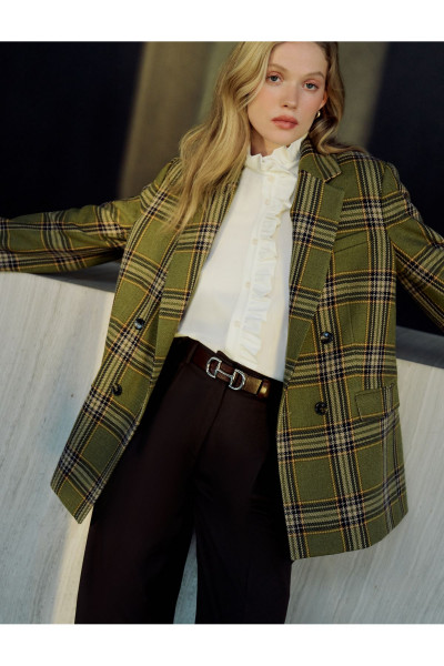 Kruvaze Blazer Ceket Düğmeli Kapaklı Cep Detaylı Kruvaze Blazer Ceket Düğmeli Kapaklı Cep Detaylı