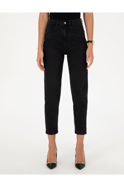 Siyah Mom Fit Jean Pantolon 50294340-VR046 Siyah Mom Fit Jean Pantolon 50294340-VR046