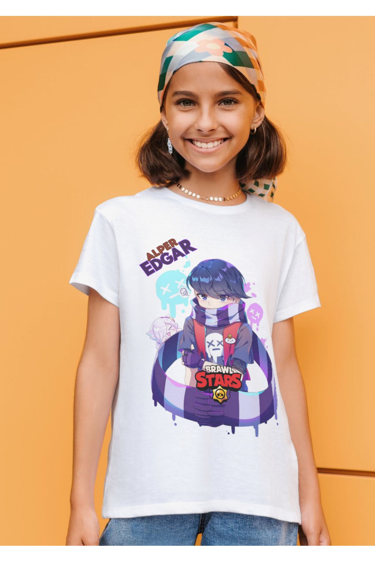 Kişiye Özel İsimli Brawl Stars Edgar Çocuk Yetişkin Beyaz T-shirt Unisex Çocuk Tişört