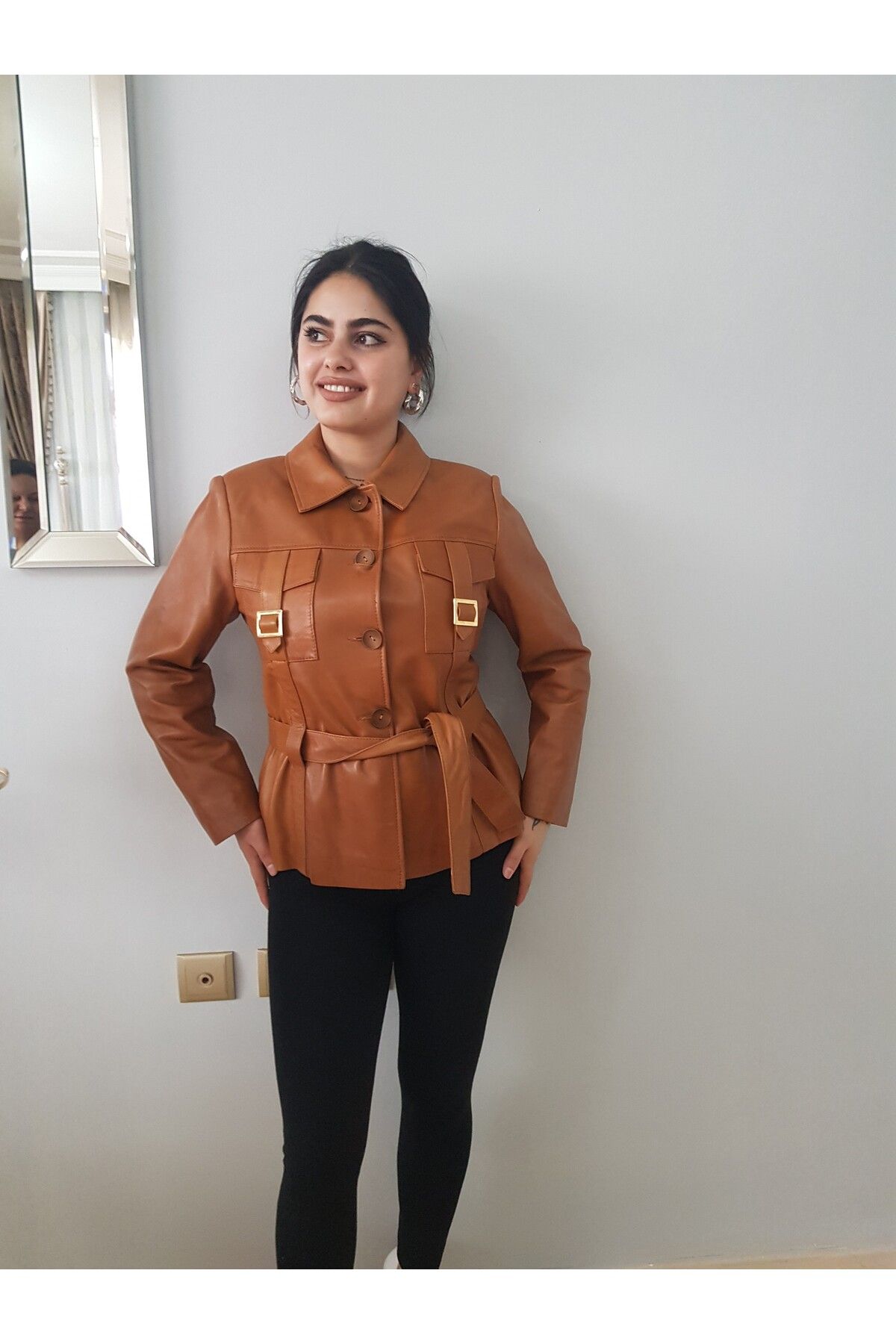 KADIN TABA BEL KUŞAKLI HAKİKİ DERİ CEKET KADIN TABA BEL KUŞAKLI HAKİKİ DERİ CEKET