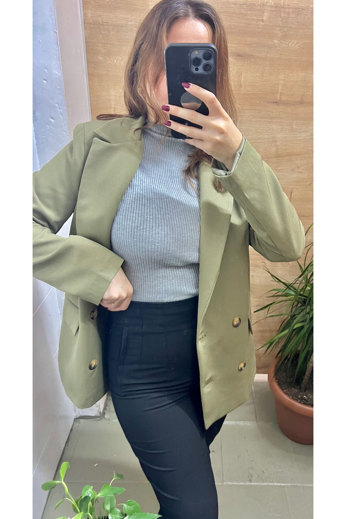 Oversize Geniş Kalıp Düğmeli Basic Düz Blazer Ceket