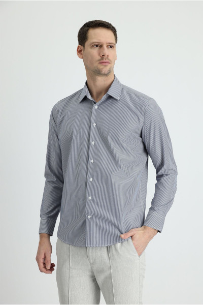 Uzun Kol Slim Fit Dar Kesim Klasik Çizgili Pamuklu Gömlek Uzun Kol Slim Fit Dar Kesim Klasik Çizgili Pamuklu Gömlek
