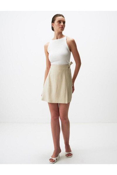 Taş Yüksek Bel Bağlamalı Keten Etek Taş Yüksek Bel Bağlamalı Keten Etek