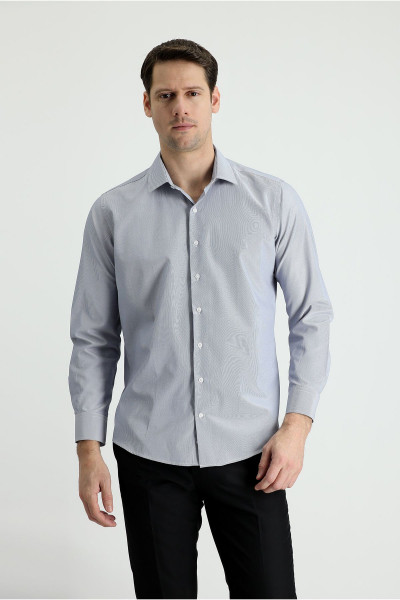 Uzun Kol Slim Fit Dar Kesim Klasik Çizgili Pamuklu Gömlek Uzun Kol Slim Fit Dar Kesim Klasik Çizgili Pamuklu Gömlek