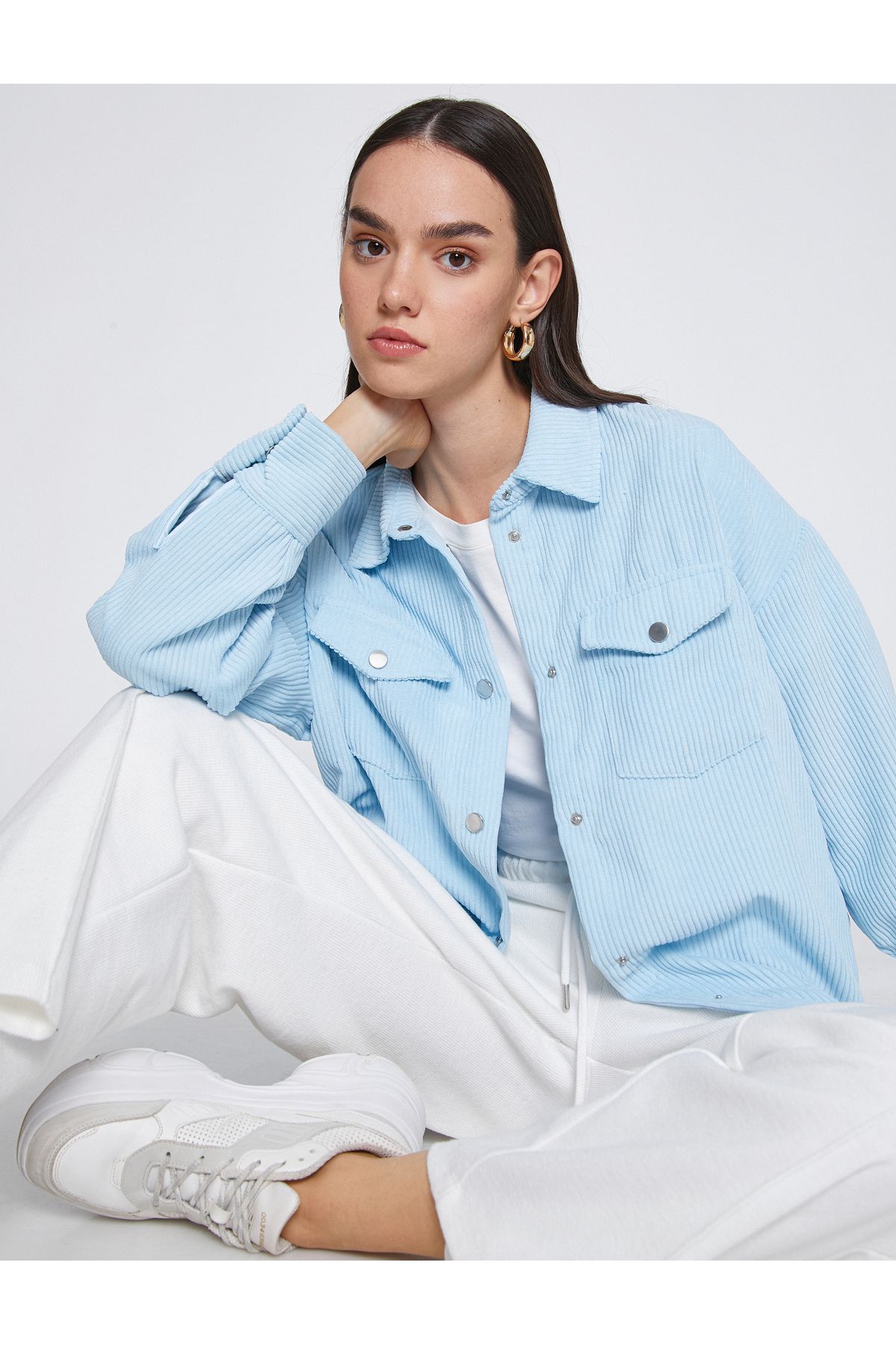 Oversize Fitilli Kadife Gömlek Oversize Fitilli Kadife Gömlek