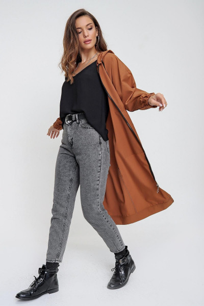 Kadın Taba Kapüşonlu Cepli Fermuarlı Soft Cotton Trençkot Kadın Taba Kapüşonlu Cepli Fermuarlı Soft Cotton Trençkot