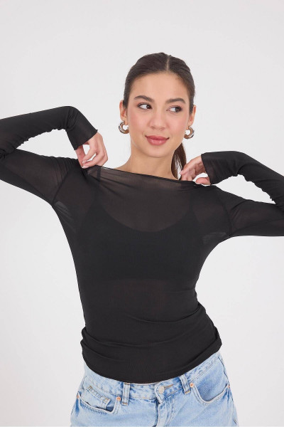 Kayık Yaka Uzun Kollu Tül Bluz B13838 Kayık Yaka Uzun Kollu Tül Bluz B13838