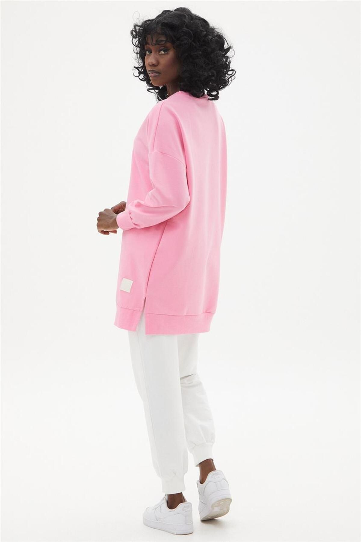 Sıfır Yaka Oversize Pembe Sweatshirt