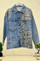 Yakalı Leopar Garnili Oversize Kot Ceket Yakalı Leopar Garnili Oversize Kot Ceket