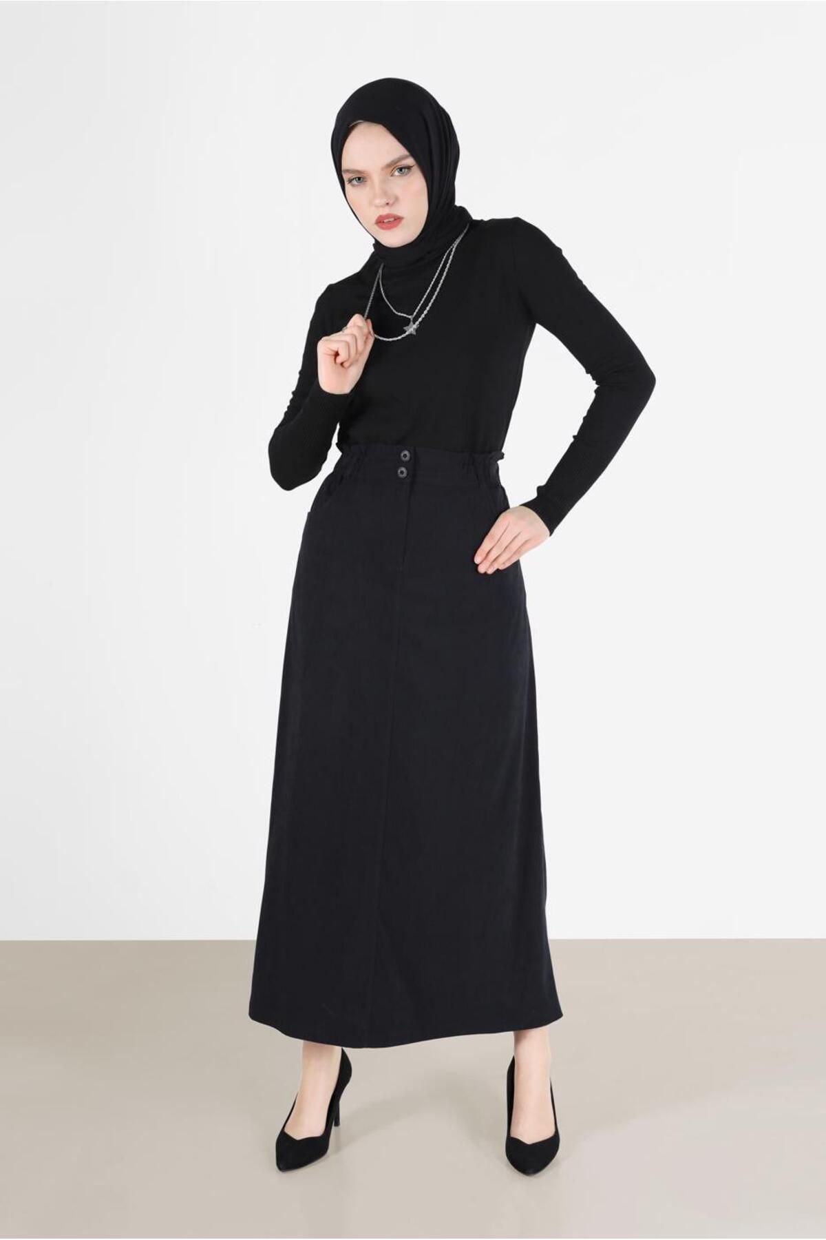 Kadın Siyah Beli Lastikli Nubuk Etek 60117 Kadın Siyah Beli Lastikli Nubuk Etek 60117