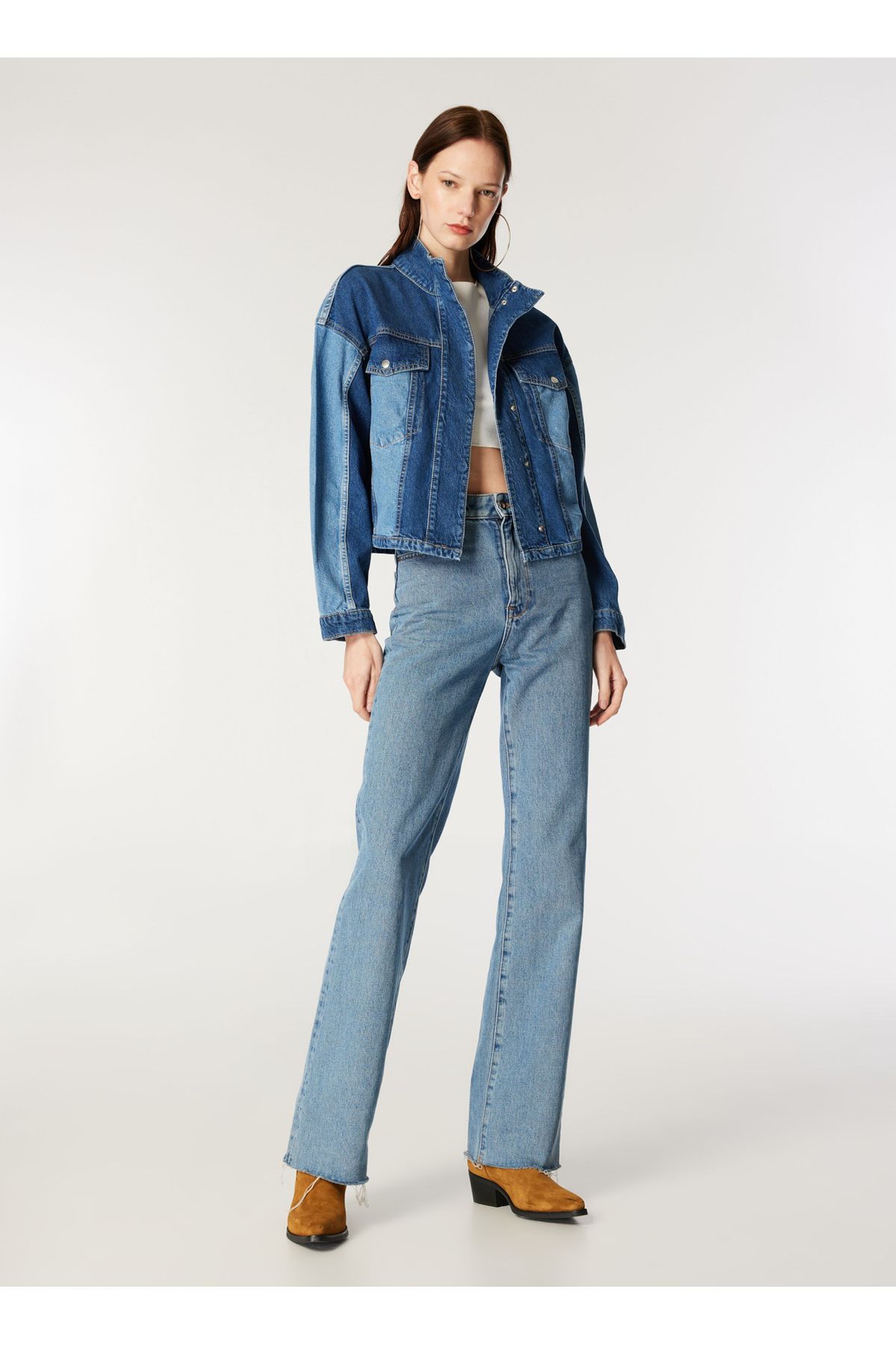 Mavi Kadın Rahat Kalıp Blok Denim Ceket M4WL-CKT-1080 Mavi Kadın Rahat Kalıp Blok Denim Ceket M4WL-CKT-1080