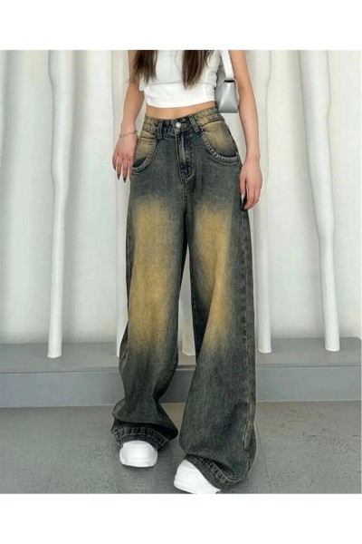 Y2k Baggy Yıkamalı Renk Desenli Geniş Paça Jean Pantolon Y2k Baggy Yıkamalı Renk Desenli Geniş Paça Jean Pantolon