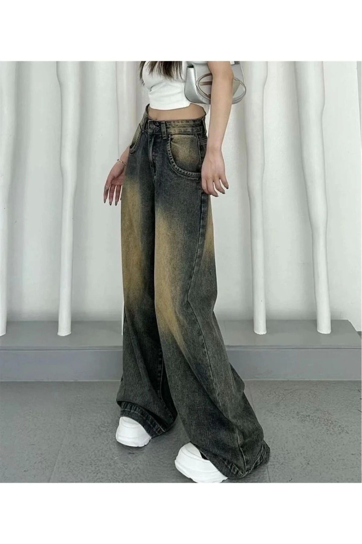 Y2k Baggy Yıkamalı Renk Desenli Geniş Paça Jean Pantolon Y2k Baggy Yıkamalı Renk Desenli Geniş Paça Jean Pantolon