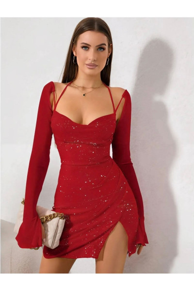 Kadın Simli Seksi Mini Gece Elbisesi Kadın Simli Seksi Mini Gece Elbisesi