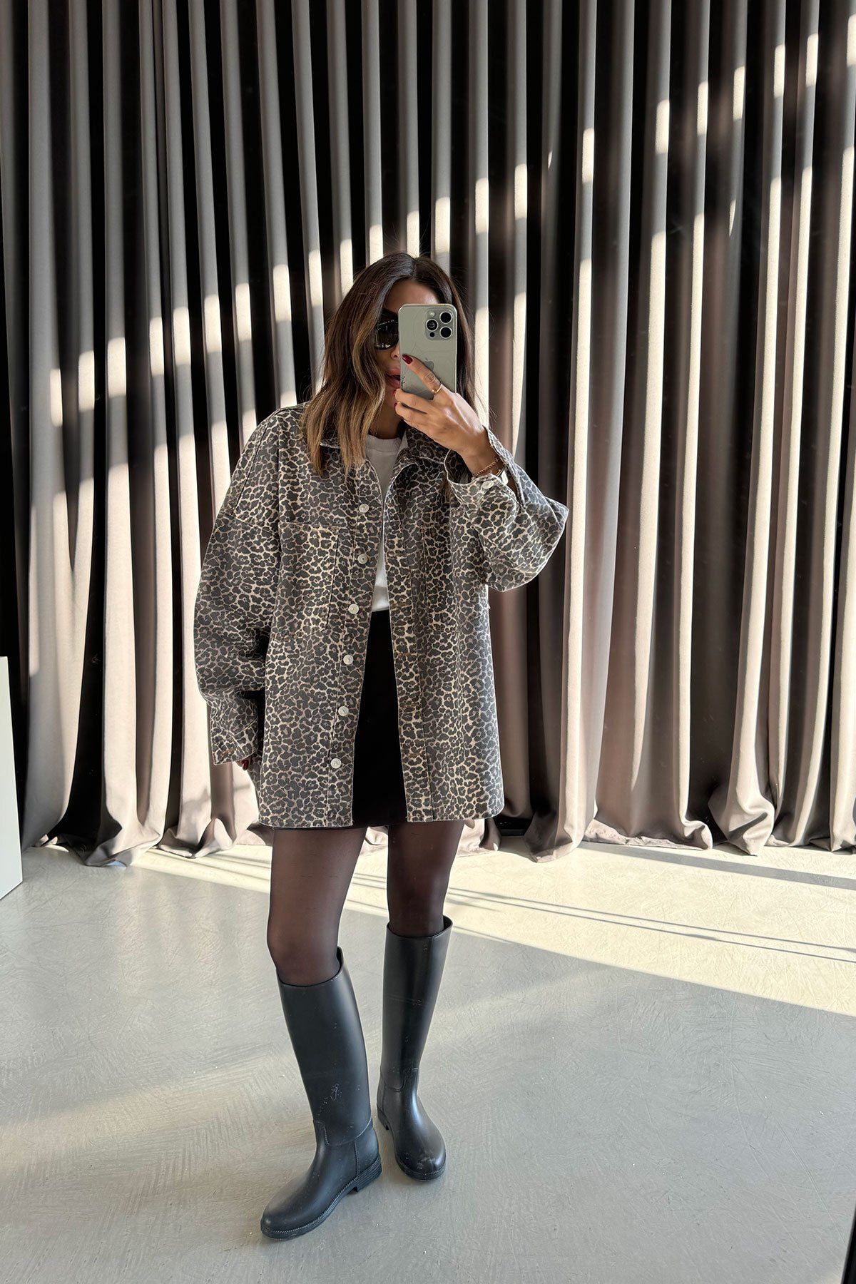 Yıkamalı Leopar Desen Oversize Ceket Yıkamalı Leopar Desen Oversize Ceket