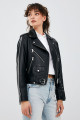 Newage Kadın Siyah Slim-fit Biker Deri Ceket 22wgd5983u5 Newage Kadın Siyah Slim-fit Biker Deri Ceket 22wgd5983u5