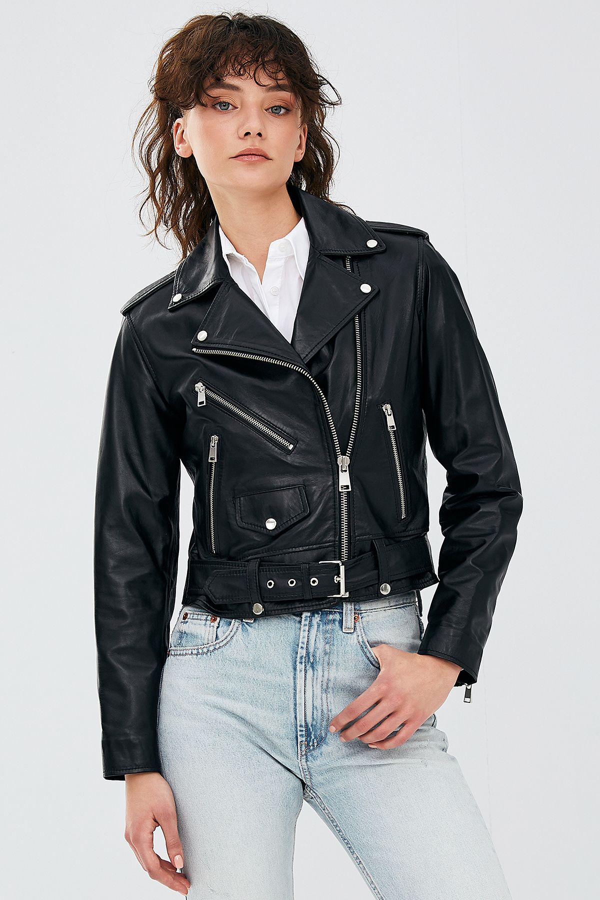 Newage Kadın Siyah Slim-fit Biker Deri Ceket 22wgd5983u5 Newage Kadın Siyah Slim-fit Biker Deri Ceket 22wgd5983u5