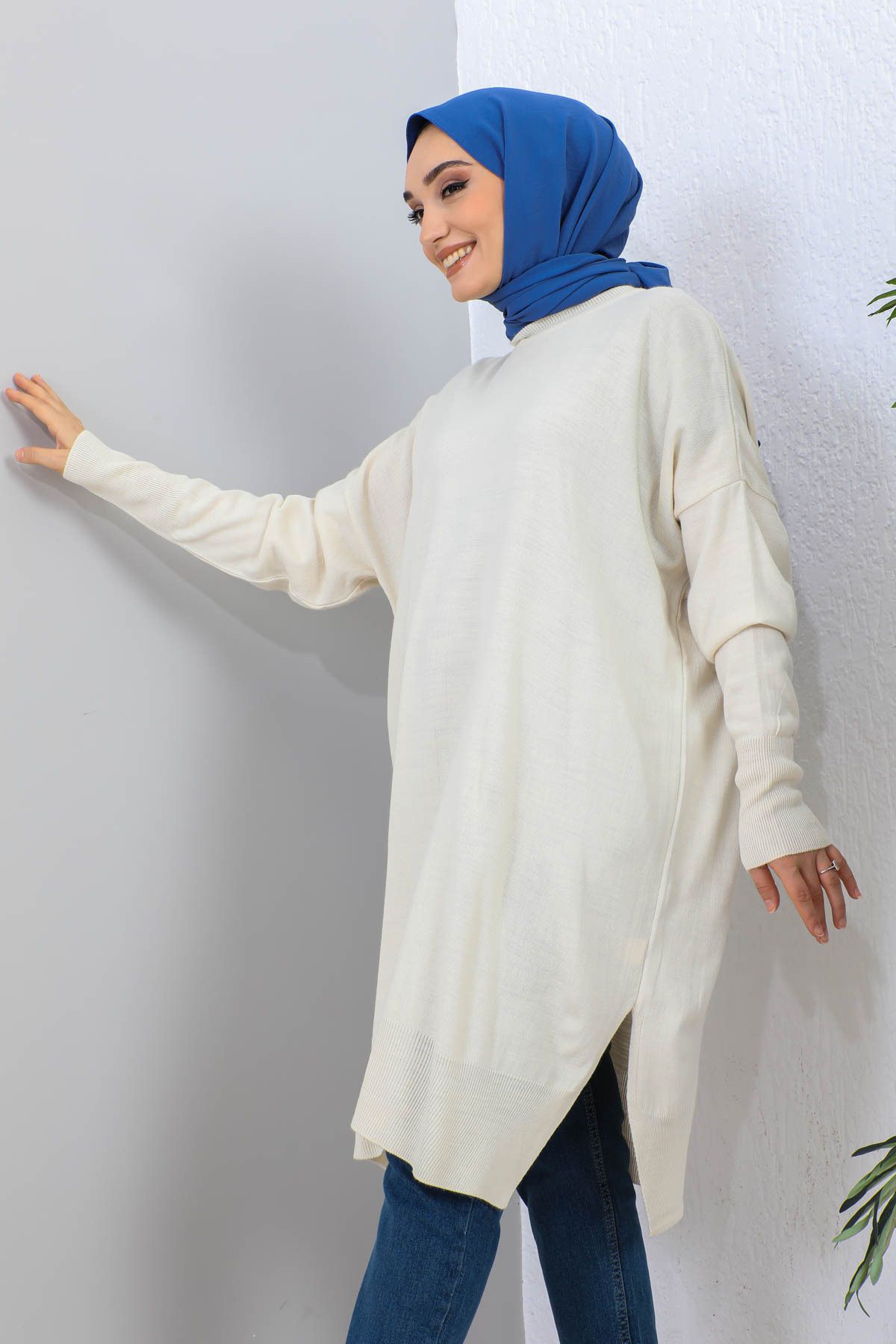 Taş Bisiklet Yaka Ince Merserize Salaş Triko Tunik Taş Bisiklet Yaka Ince Merserize Salaş Triko Tunik