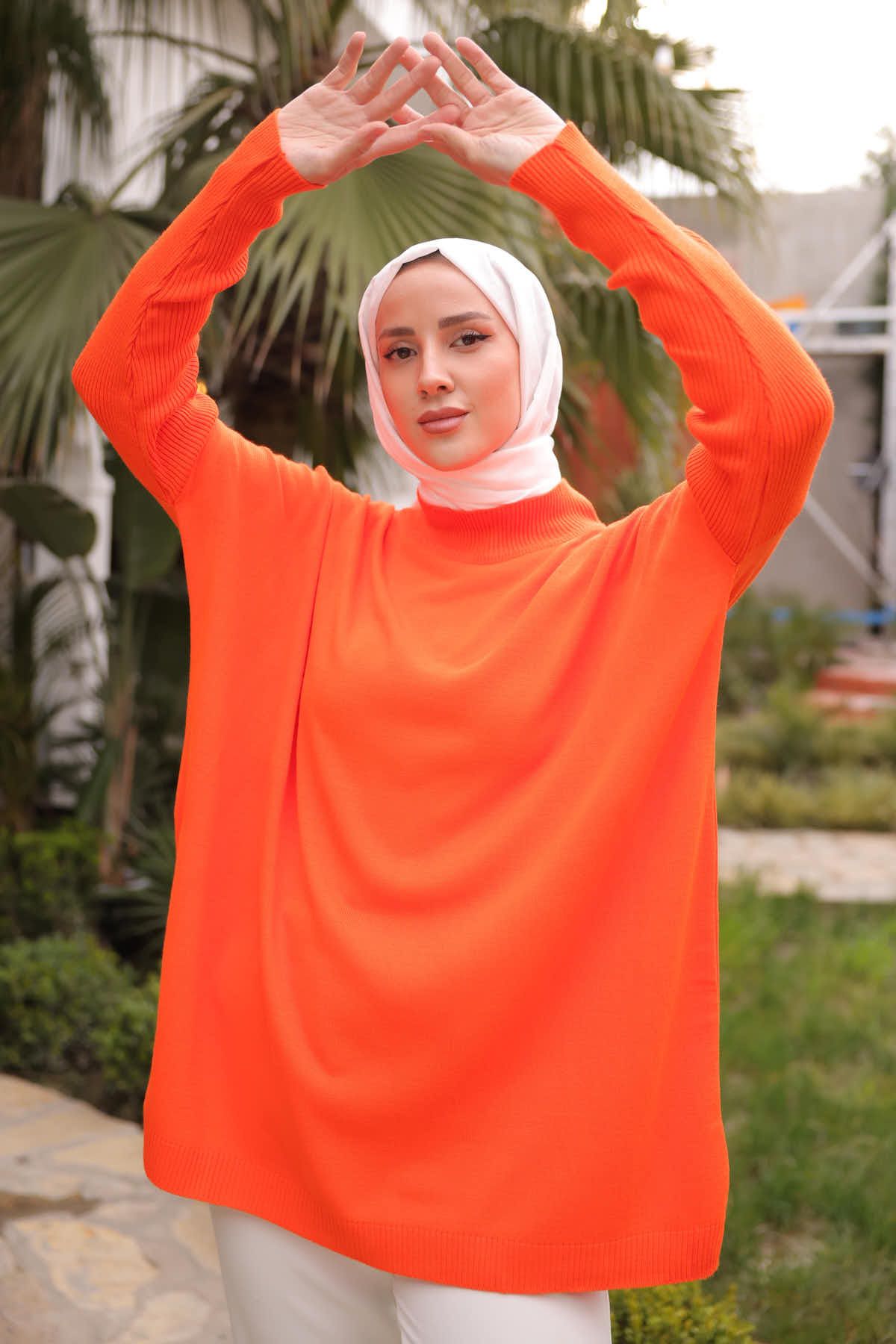 Orange Balıkçı Yaka Merserize Salaş Triko Tunik