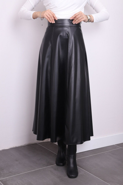 Siyah Deri Kloş Etek Siyah Deri Kloş Etek