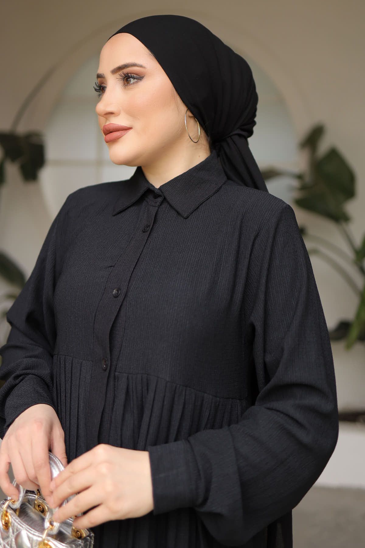 Siyah Piliseli Tunik Pantolon Bürümcük Takım Siyah Piliseli Tunik Pantolon Bürümcük Takım