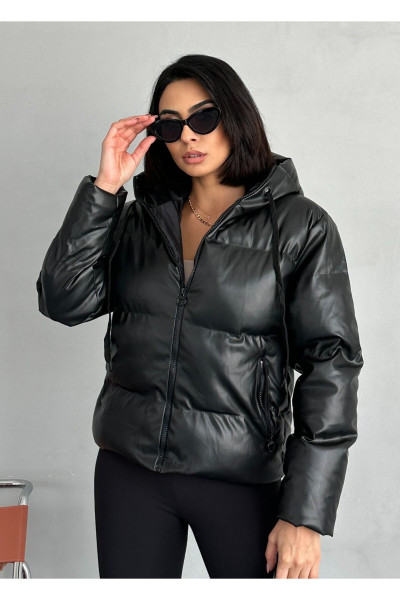 Oversize Siyah Şişme Deri Mont Oversize Siyah Şişme Deri Mont