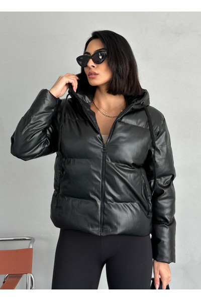 Oversize Siyah Şişme Deri Mont Oversize Siyah Şişme Deri Mont