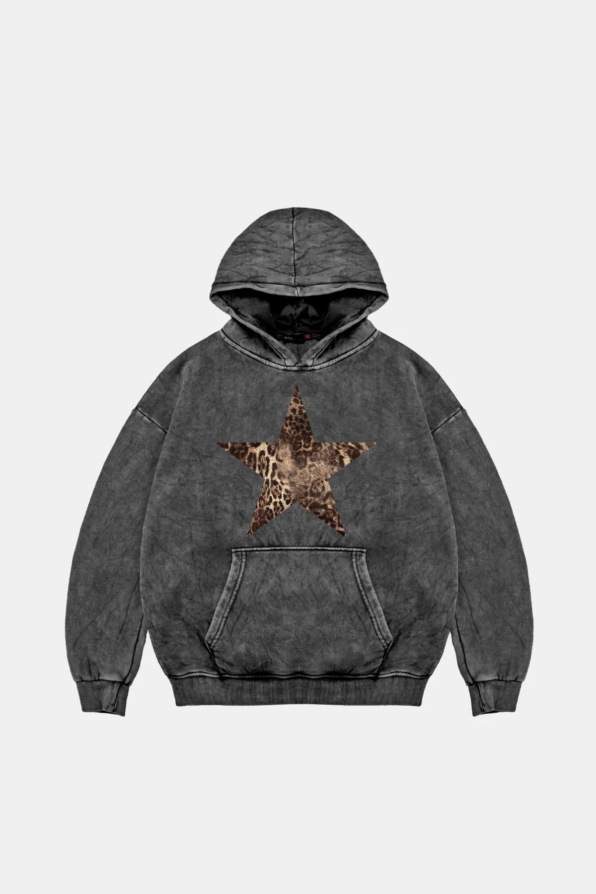 Leopar Starz Baskılı Oversize Unisex Premium Yıkamalı Siyah Hoodie