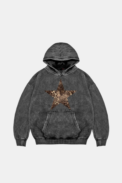 Leopar Starz Baskılı Oversize Unisex Premium Yıkamalı Siyah Hoodie Leopar Starz Baskılı Oversize Unisex Premium Yıkamalı Siyah Hoodie