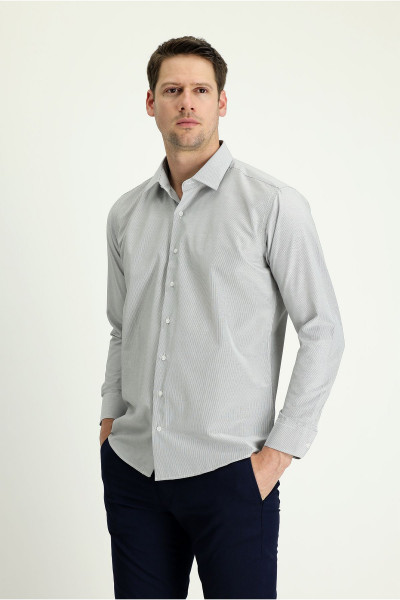 Uzun Kol Slim Fit Dar Kesim Klasik Çizgili Pamuklu Gömlek Uzun Kol Slim Fit Dar Kesim Klasik Çizgili Pamuklu Gömlek
