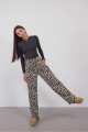 Beli Lastikli Leopar Desenli Wide Leg Pantolon PN16715