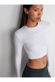 31236 Uzun Kollu Crop Top-Beyaz