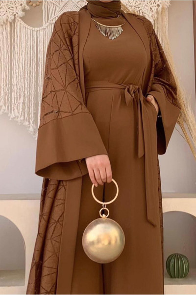 Kadın Taba Dantel Detaylı Ikili Tulumlu Takım T 2873 Kadın Taba Dantel Detaylı Ikili Tulumlu Takım T 2873