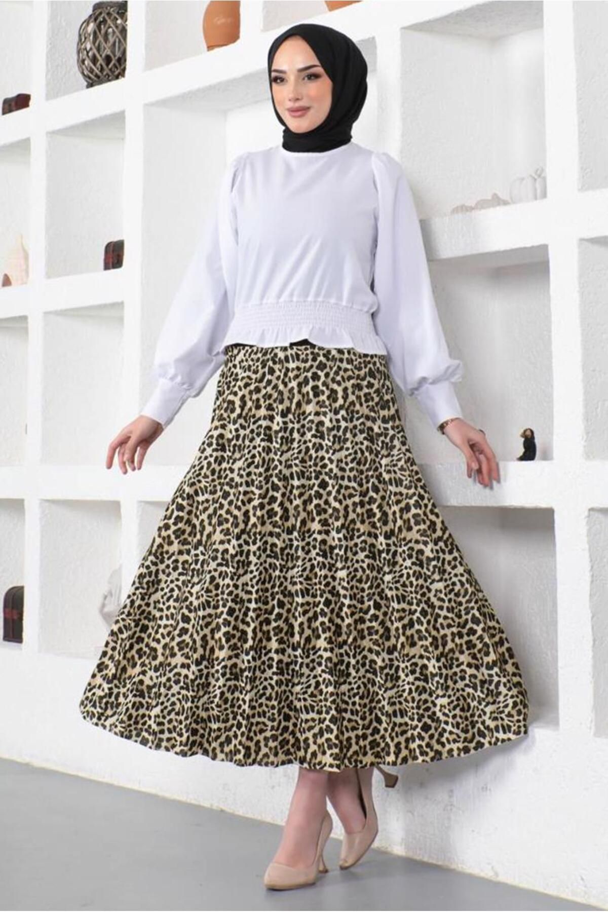 KADIN TABA (LEOPAR) LEOPAR DESENLİ PİLİSELİ ETEK T 9354 KADIN TABA (LEOPAR) LEOPAR DESENLİ PİLİSELİ ETEK T 9354
