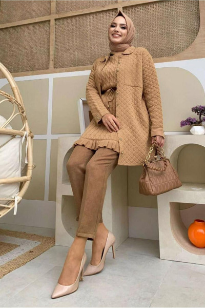 KADIN TABA CEPLİ DÜĞMELİ KAPİTONE TUNİK 5216 KADIN TABA CEPLİ DÜĞMELİ KAPİTONE TUNİK 5216
