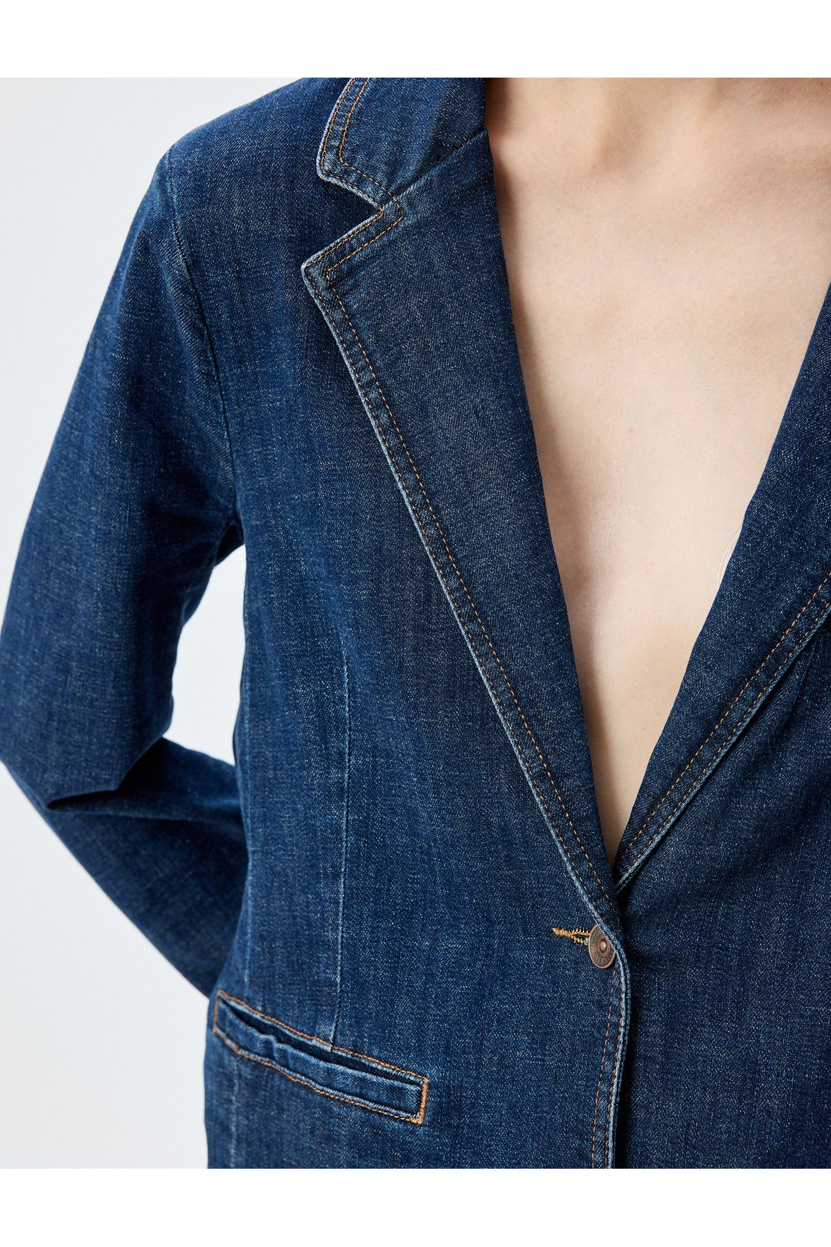Kot Blazer Ceket Düğmeli Rahat Kalıp Kot Blazer Ceket Düğmeli Rahat Kalıp