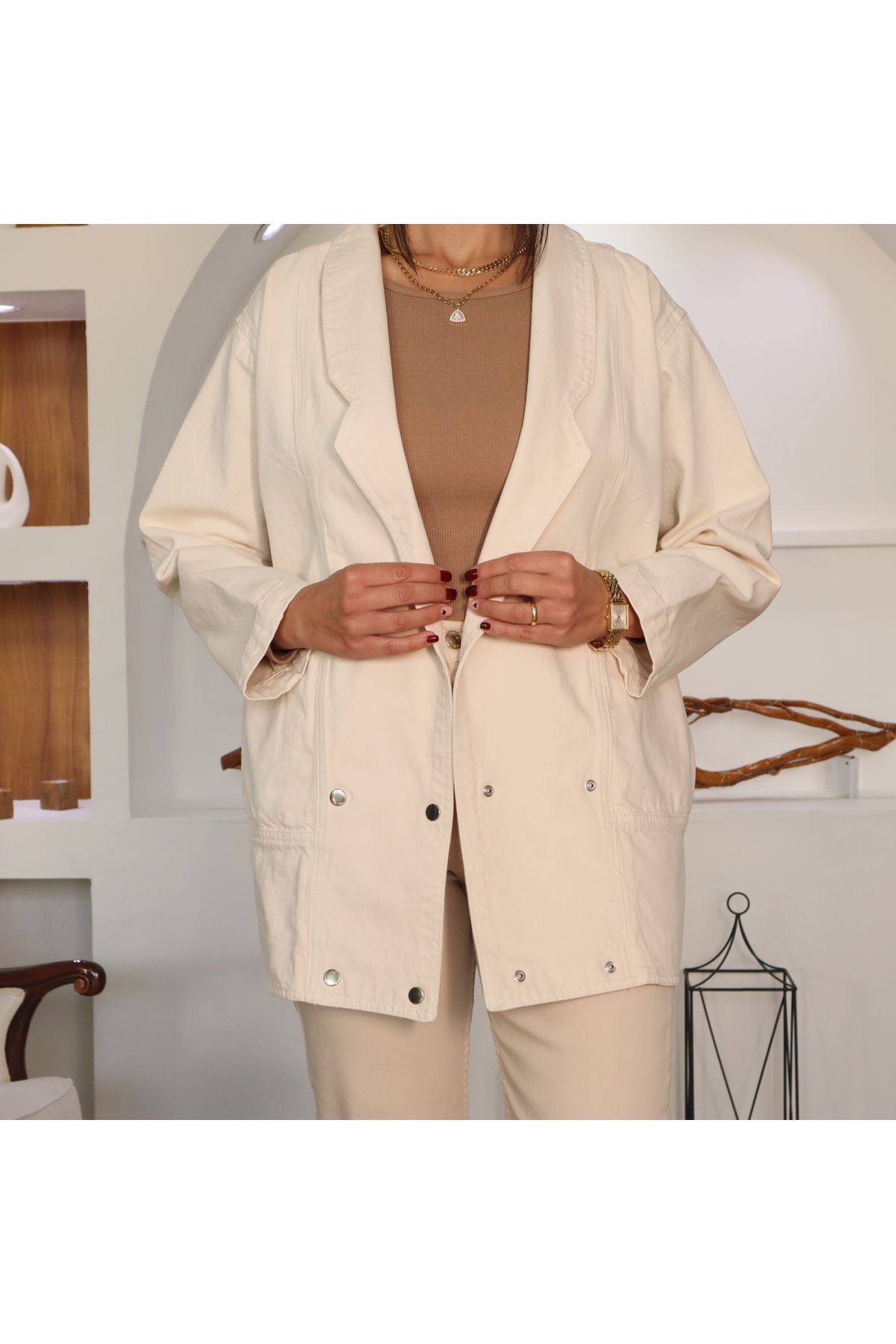 Retro Denim Ceket | Krem Retro Denim Ceket | Krem