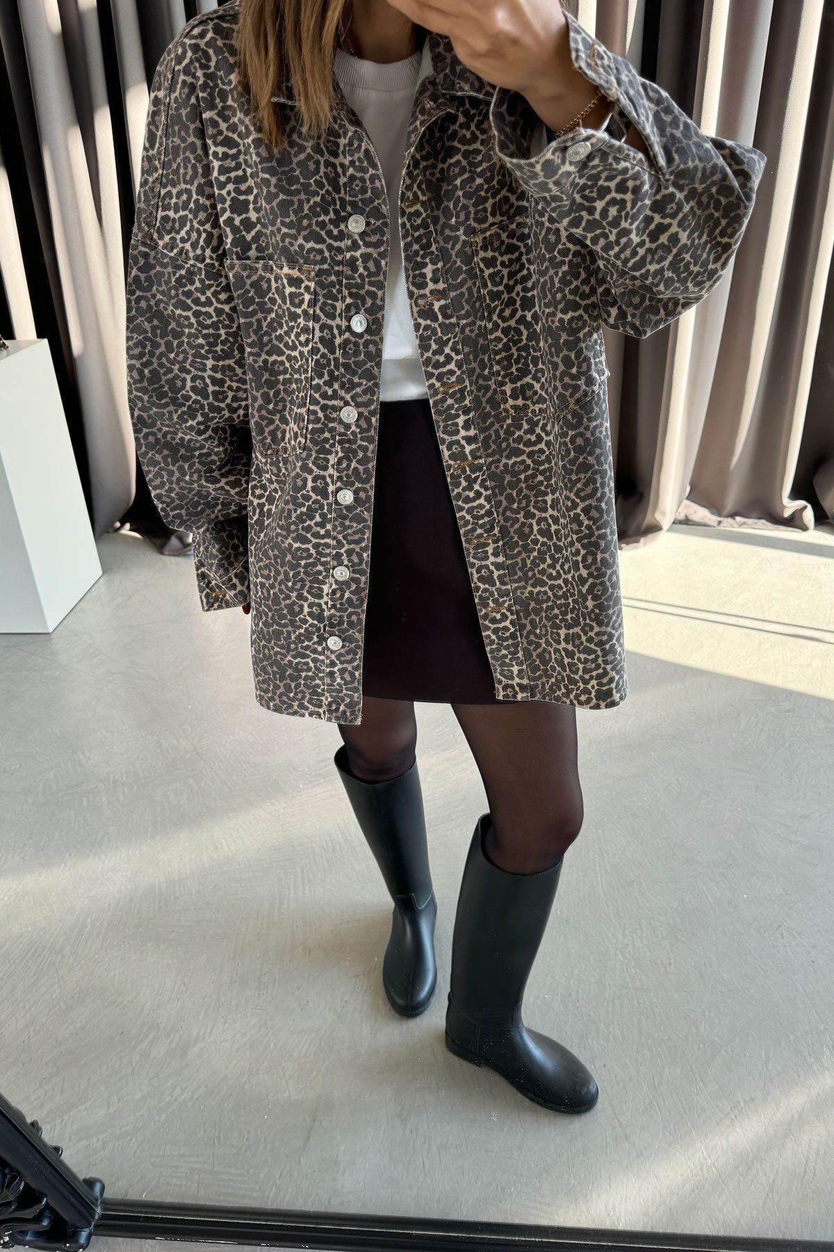 Yıkamalı Leopar Desen Oversize Ceket Yıkamalı Leopar Desen Oversize Ceket
