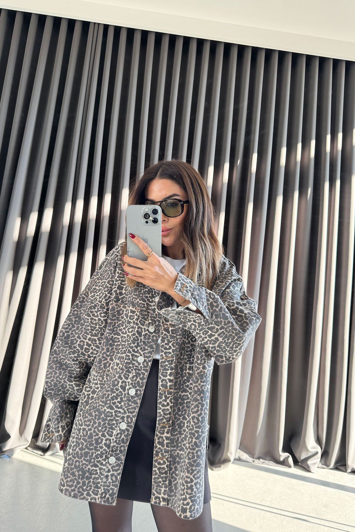 Yıkamalı Leopar Desen Oversize Ceket Yıkamalı Leopar Desen Oversize Ceket