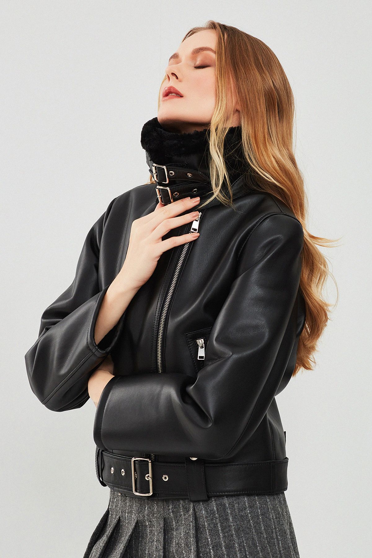 Mexico Kadın Siyah Teddy Biker Deri Ceket 23wgd5122ff Mexico Kadın Siyah Teddy Biker Deri Ceket 23wgd5122ff
