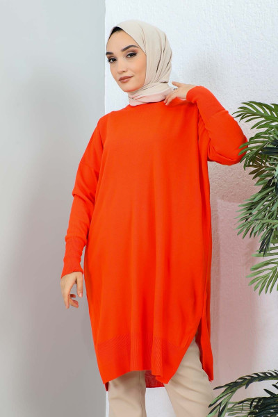 Orange Bisiklet Yaka Ince Merserize Salaş Triko Tunik Orange Bisiklet Yaka Ince Merserize Salaş Triko Tunik