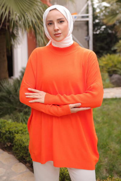 Orange Balıkçı Yaka Merserize Salaş Triko Tunik Orange Balıkçı Yaka Merserize Salaş Triko Tunik