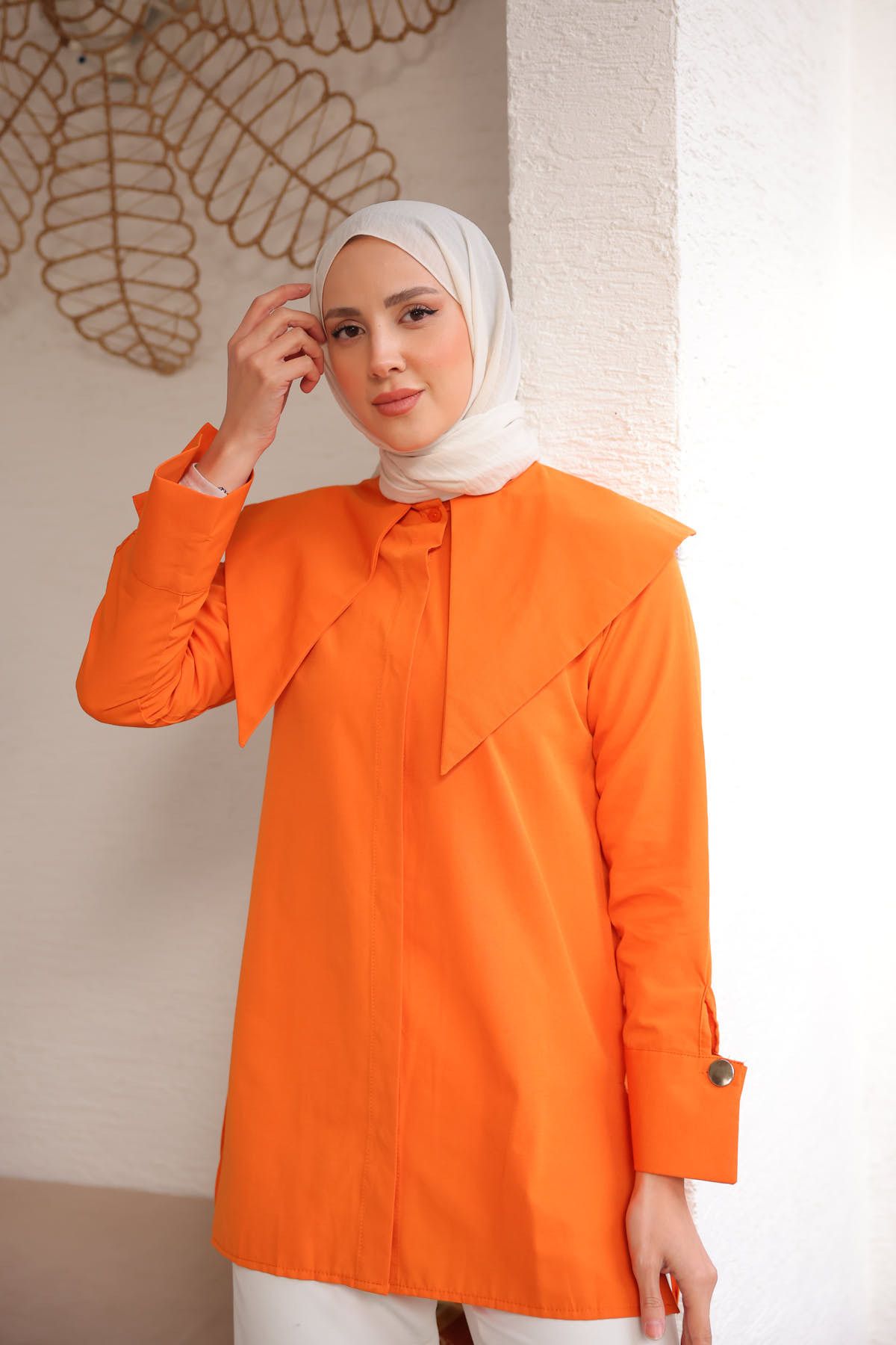 Orange Yaka Detaylı Poplin Tunik