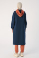 Koyu Indigo Iki Renkli Kapüşonlu Sweat Tunik Koyu Indigo Iki Renkli Kapüşonlu Sweat Tunik