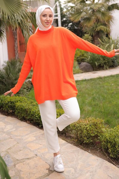 Orange Balıkçı Yaka Merserize Salaş Triko Tunik Orange Balıkçı Yaka Merserize Salaş Triko Tunik